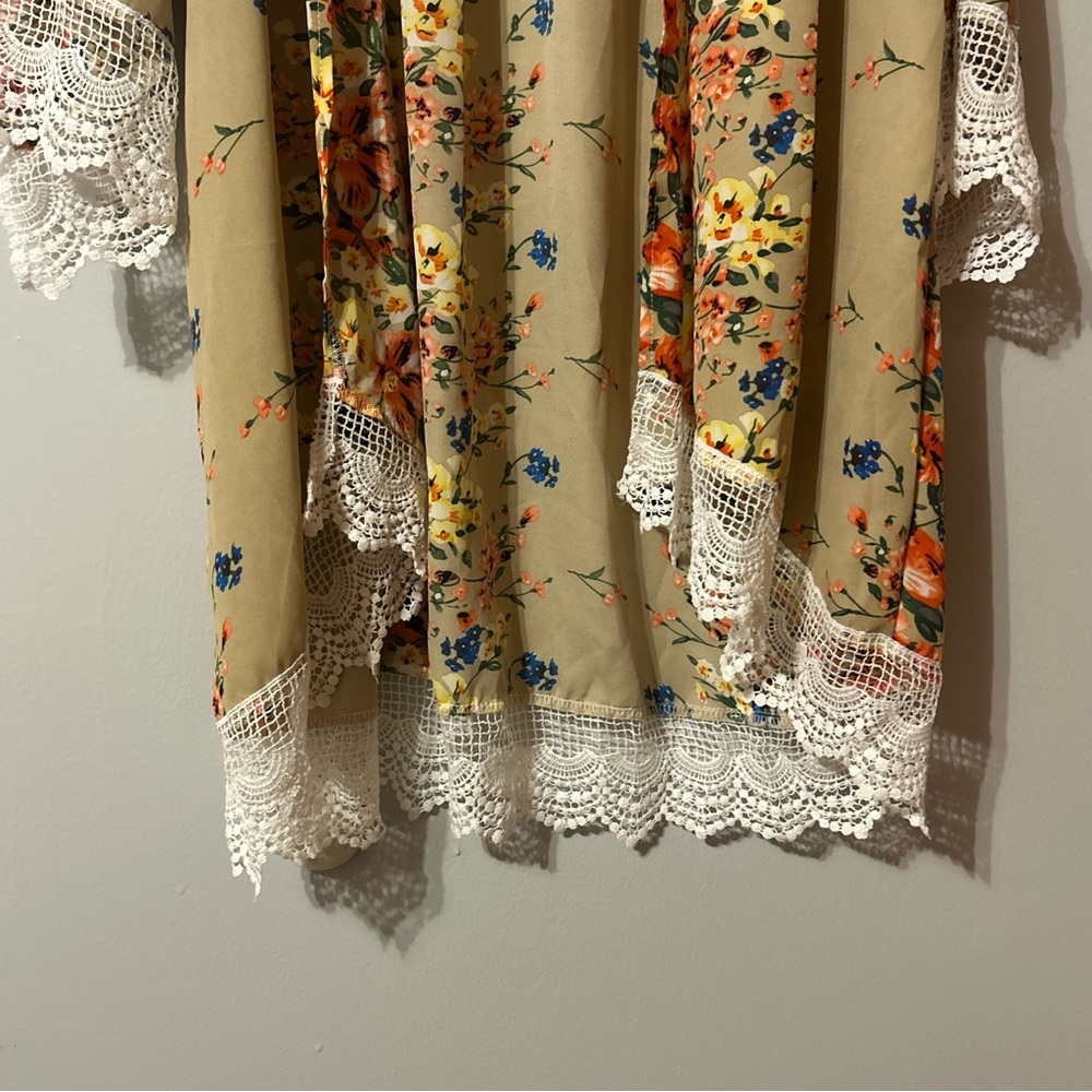 Relipop Floral Kimono Cardigan with Lace Trim fairy cottagecore boho festival‎